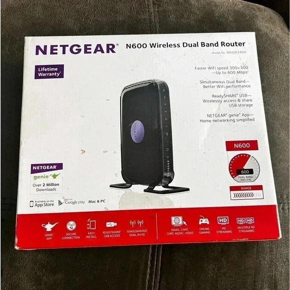 Netgear N600 Dual Band Wi-Fi Router Kit WNDR3400 W Box No Ethernet Cable Or Book - Picture 1 of 5